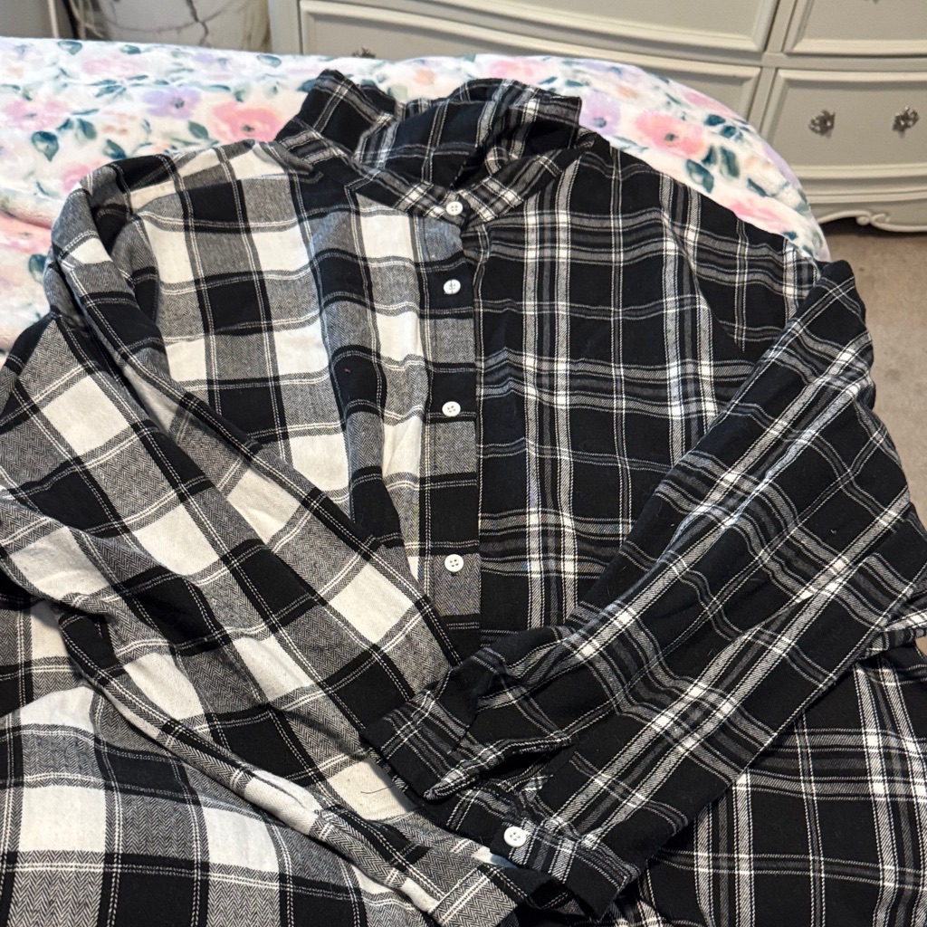 Black And White Plaid Button-Up Shirt